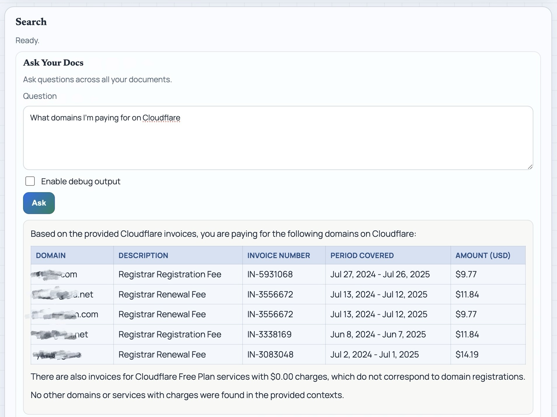 Domain list grounded answer